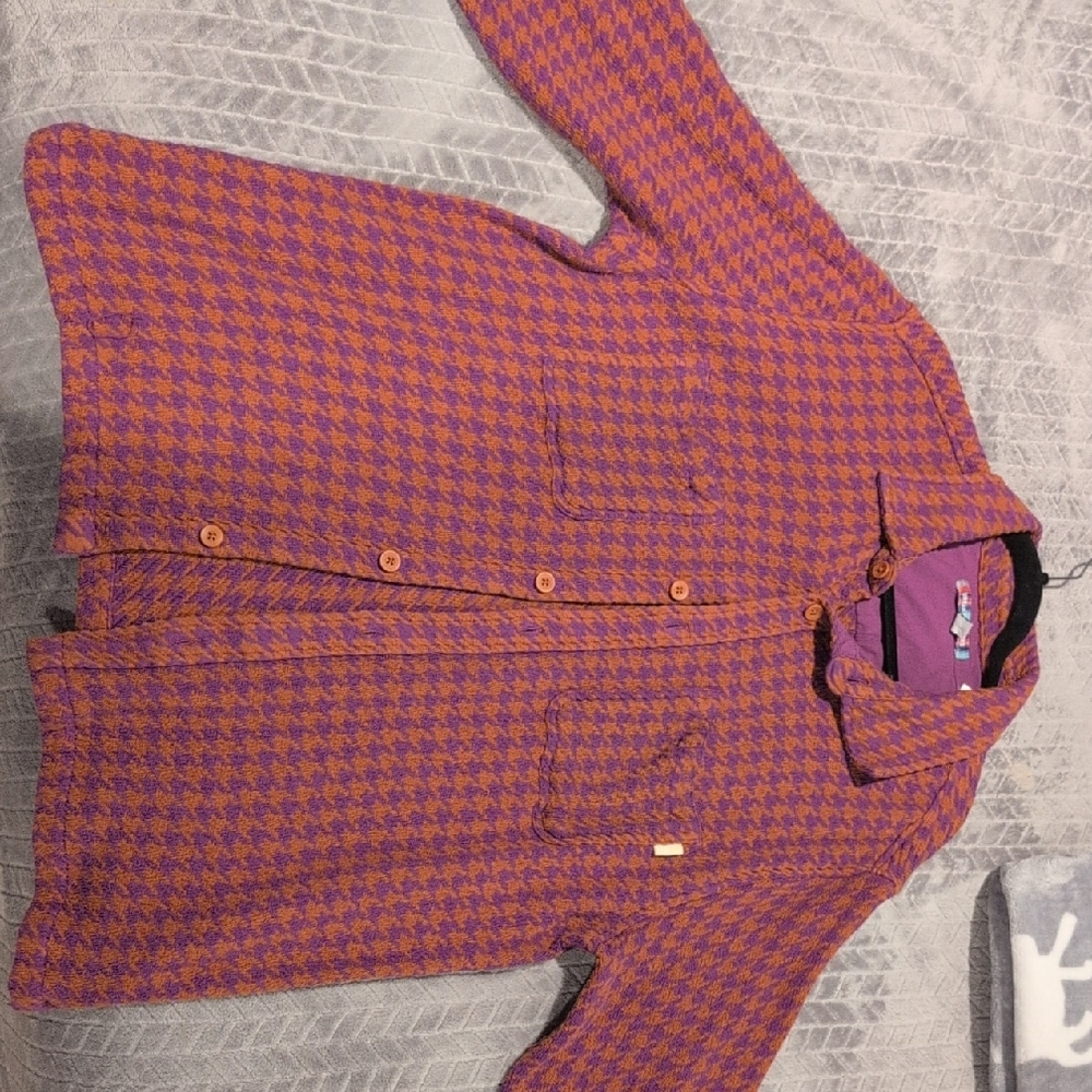 Uo Bold Purple & Orange Houndstooth Button-Up Shirt Jacket